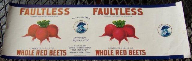 Faultless Brand Whole Red Beets Can Label
