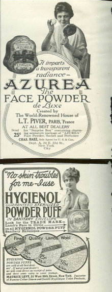 Azurea Face Powder and Hygeienol Powder Puff 1916 Advertisements