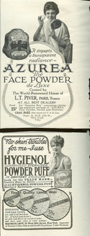 Azurea Face Powder and Hygeienol Powder Puff 1916 Advertisements
