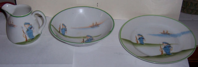Three Piece Nippon China Child's Dish Set WithHandpainted Sailor Boy