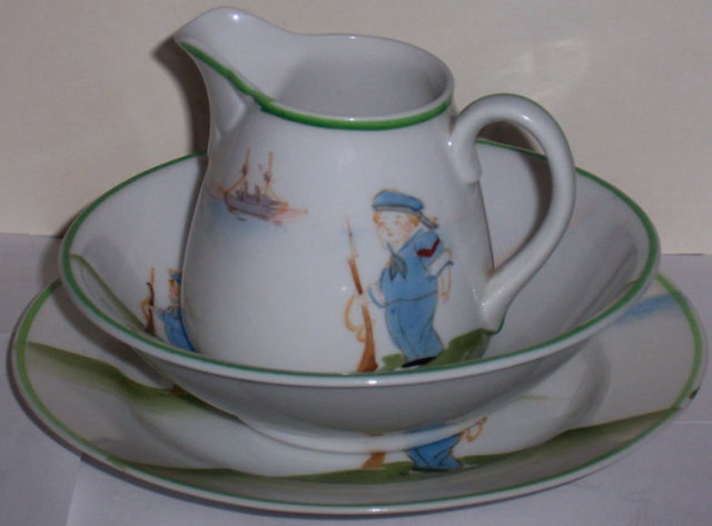 Three Piece Nippon China Child's Dish Set WithHandpainted Sailor Boy