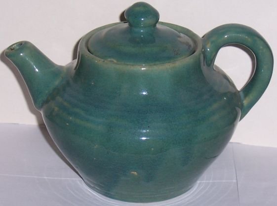 Vintage Blue Green Glaze Pottery Tea Pot