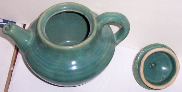 Vintage Blue Green Glaze Pottery Tea Pot