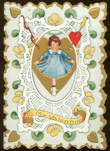 Victorian Valentine with Dancing Girl in Blue Dress