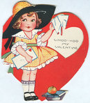 Vintage Valentine with School Girl in Cut Out Heart
