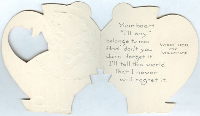 Vintage Valentine with School Girl in Cut Out Heart