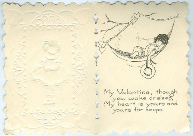 Victorian Valentine with Little Girl in Blue Dress