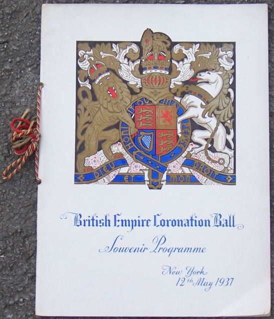 British Empire Coronation Ball Souvenir Programme New York, 12th May, 1937
