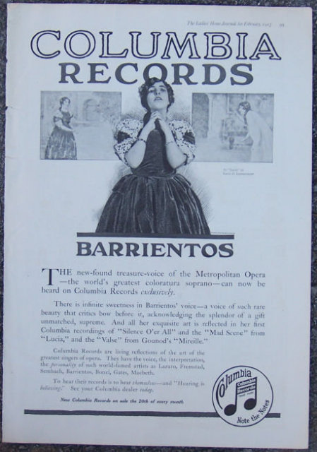 Barrientos on Columbia Records 1917 Magazine Advertisement