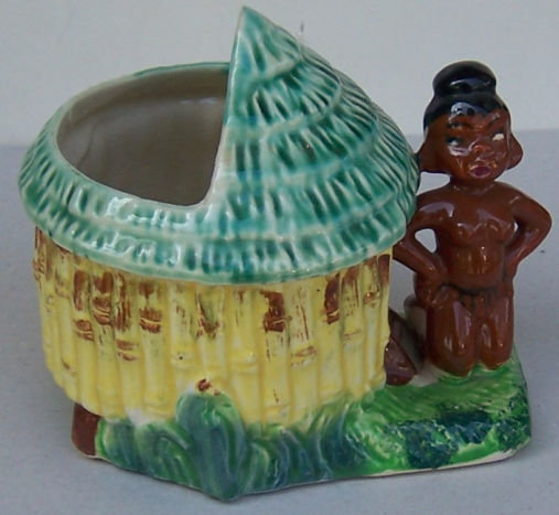 Royal Japan Planter of Native Girl Next to Her Hut