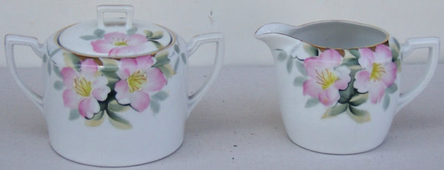 Noritake China Cream and Sugar with Pink Flowers