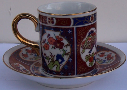 Oriental Demi Cup and Saucer Red and Blue with Gold