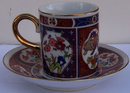 Oriental Demi Cup and Saucer Red and Blue with Gold