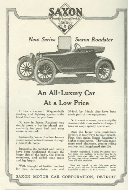 New Series Saxon Roadster 1917 Magazine Advertisement
