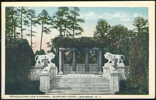 Postcard of Pergola and Lion Stairway, Georgian Court, Lakewood, New Jersey