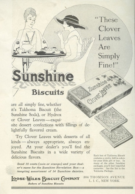 Sunshine Clover Leaves Biscuits 1916 Advertisement
