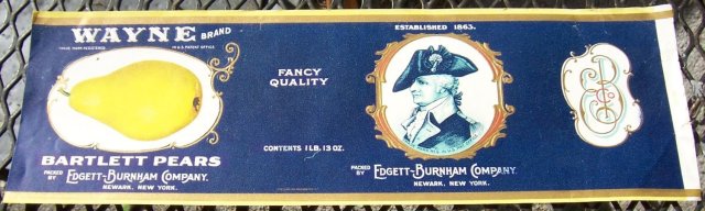 Vintage Wayne Brand Bartlett Pears Can Label