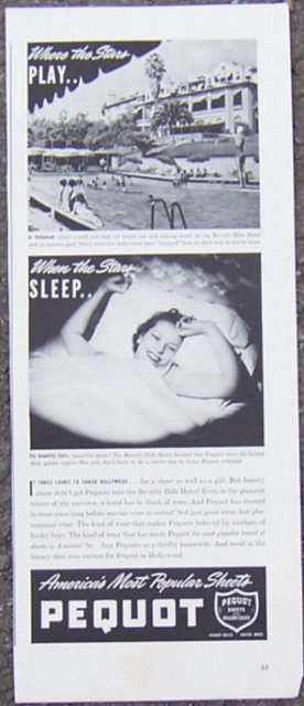 1940 Pequot Sheets in Hollywood Magazine Advertisment