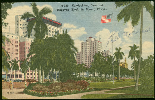 Postcard of Hotels Biscayne Blvd., in Miami, Florida
