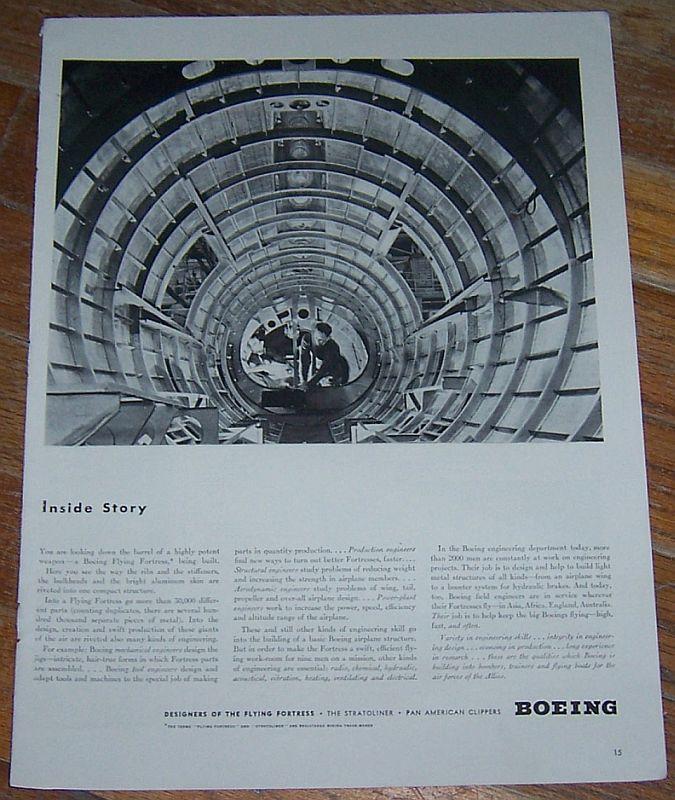 1942 Boeing Flying Fortress World War II Life Magazine Advertisment
