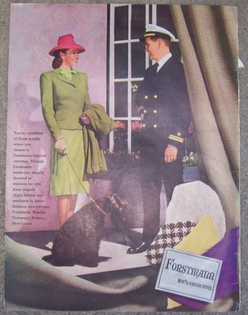 1944 WW II Forstmann Virgin Wool Magazine Advertisement