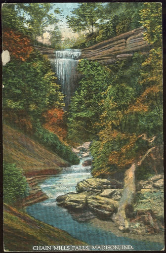 Postcard of Chain Mills Falls, Madison, Indiana