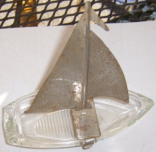 Vintage Glass Sailboat with Chrome Sail Ashtray