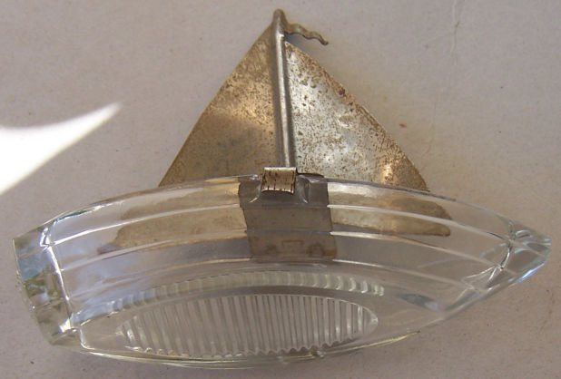 Vintage Glass Sailboat with Chrome Sail Ashtray