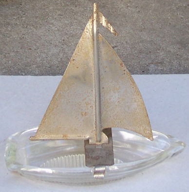 Vintage Glass Sailboat with Chrome Sail Ashtray