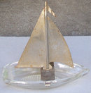 Vintage Glass Sailboat with Chrome Sail Ashtray