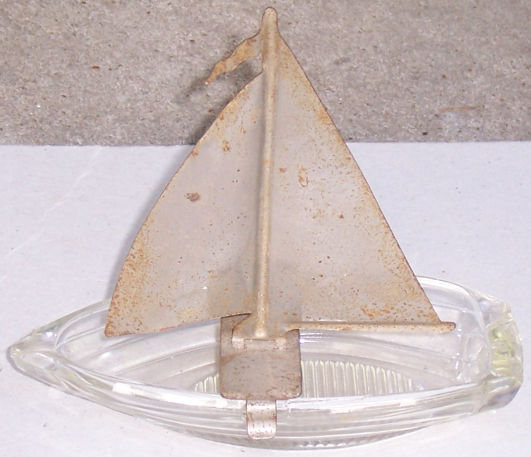 Vintage Glass Sailboat with Chrome Sail Ashtray