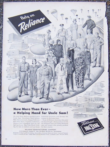 1944 World War II Reliance Clothing Life Magazine Advertisement
