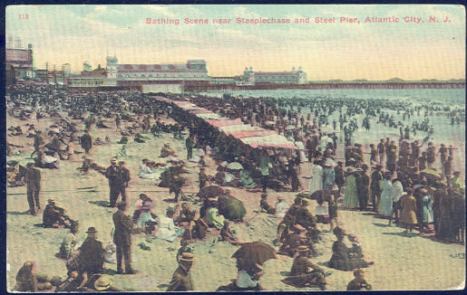 Bathing Scene Atlantic City, New Jersey 1914 Postcard