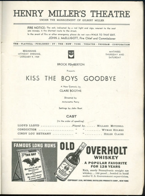 Playbill Helen Claire in Kiss the Boys Goodbye Jan 1939
