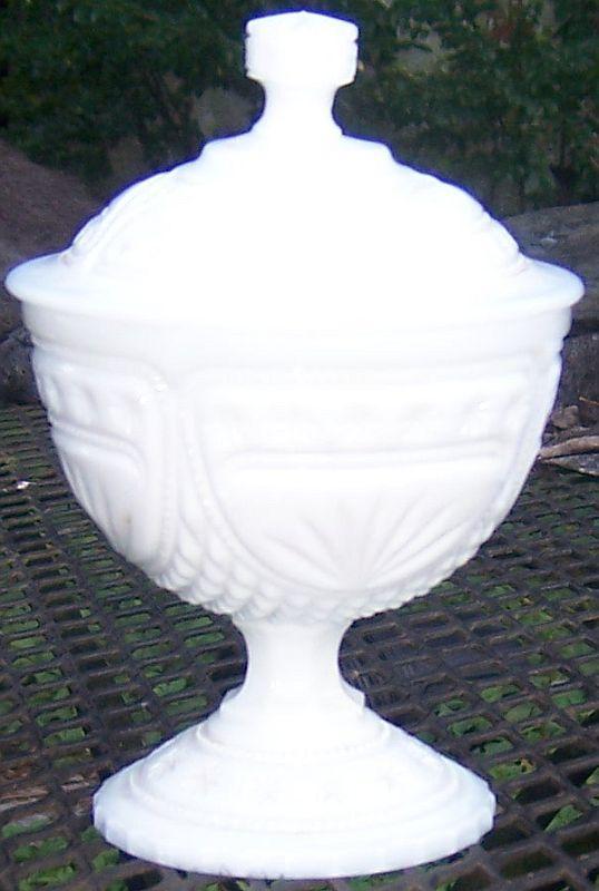 Milk Glass Covered Compote Star Design