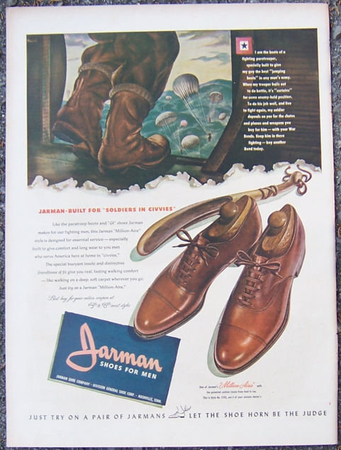 1944 World War II Jarman Shoes For Men Life Magazine Advertisement