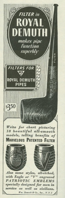 1944 World War II Royal Demuth Pipes Life Magazine Advertisement
