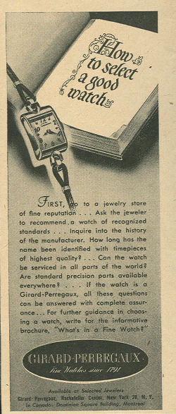 1944 World War II Girard Perregaux Magazine Ad