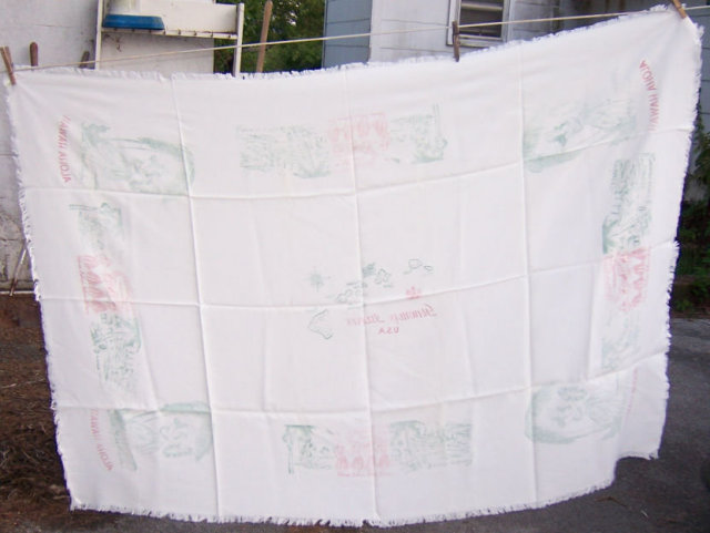 Vintage Hawaiian Islands Aloha Fringed Tablecloth