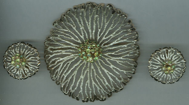 Vintage Rhinestone Floral Brooch and Matching Earrings