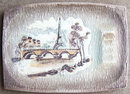 Large Lefton China Ashtray with Paris Scene in Center