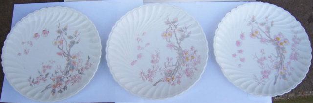 Three Carlsbad Austrian China Plates with Pink Flowers