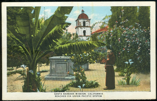 Santa Barbara Mission Reached Union Pacific Postcard