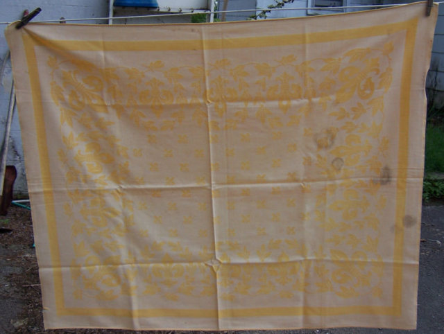 Vintage Yellow Brocade Design Table Cloth