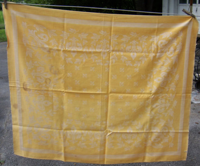 Vintage Yellow Brocade Design Table Cloth