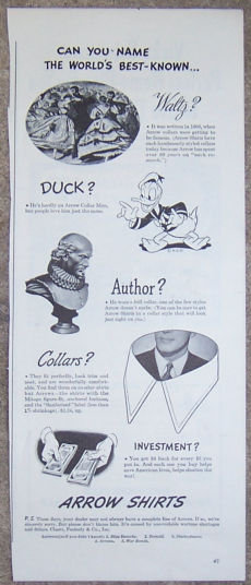 1944 WW II Arrow Shirts Donald Duck Magazine Ad