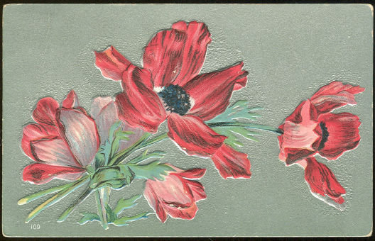 Red Poppies on Silver Background 1912 Floral Postcard