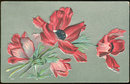 Red Poppies on Silver Background 1912 Floral Postcard