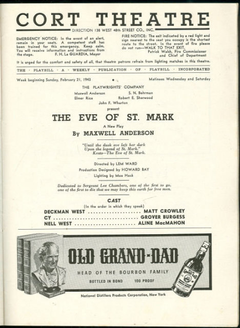 Playbill Eve of St. Mark by Maxwell Anderson 1943