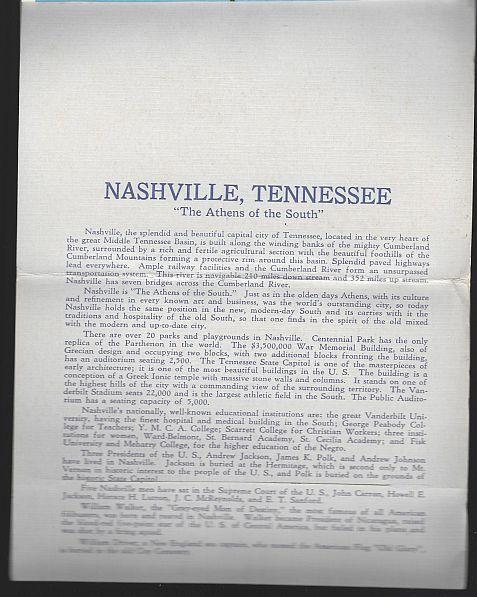 Vintage Souvenir Postcard Folder of Nashville, Tennessee Athens of the South